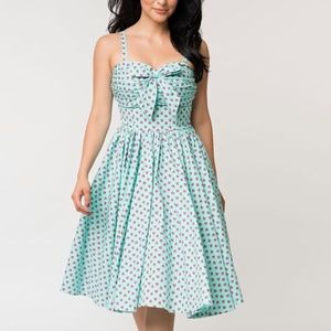 Unique Vintage Strawberry Print Golightly Swing Dress - L 10-12